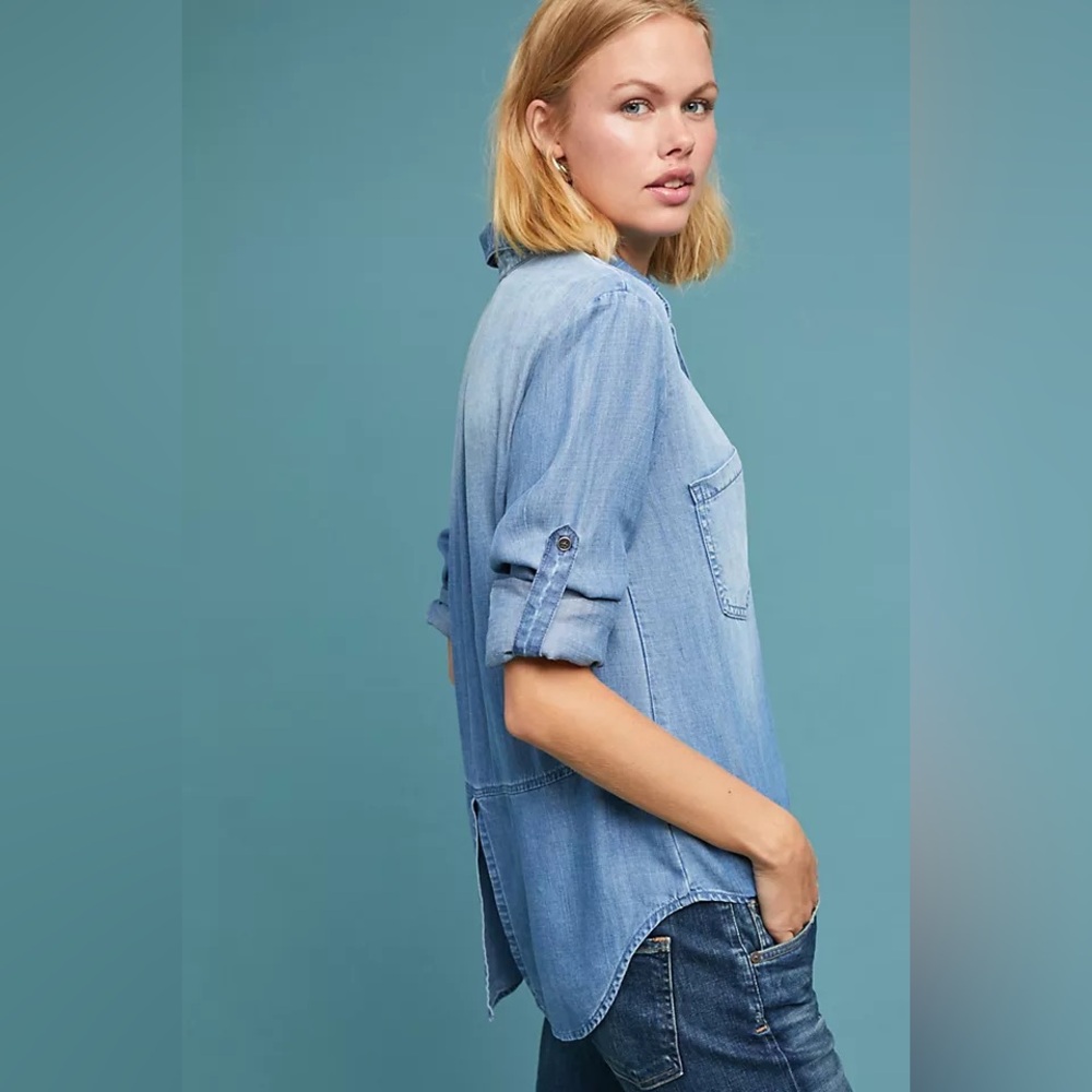 Cloth & Stone Tencel Split Back Button Down Shirt Anthropologie - Picture 2 of 7